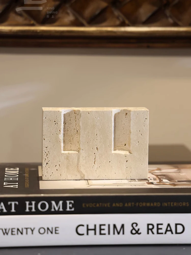 Portacandele In Travertino Naturale Set Di 2 - Altezza 10,9 E 7,6 Cm - Centrotavola In Marmo Beige Per Candele Spesse