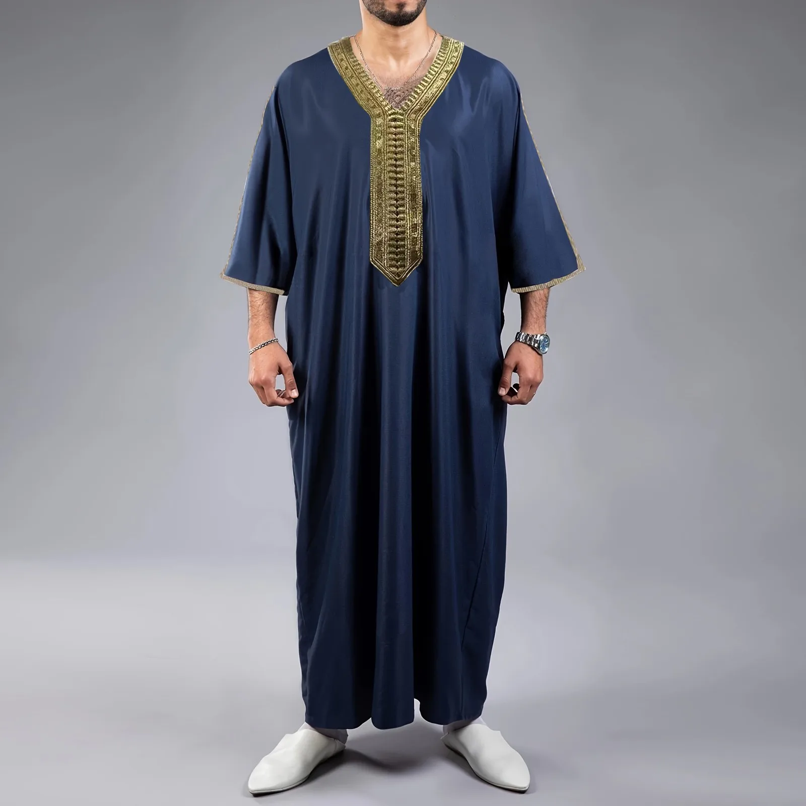 

New 2024 Muslim Jubba Thobe Clothes Men Hoodie Ramadan Robe Kaftan Abaya Dubai Turkey Islamic Clothing Male Casual Loose Robe