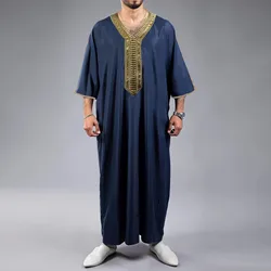 Yeni 2024 müslüman jumuslim Thobe giysi erkekler Hoodie ramazan Robe Kaftan Abaya Dubai türkiye islam giyim erkek rahat gevşek Robe