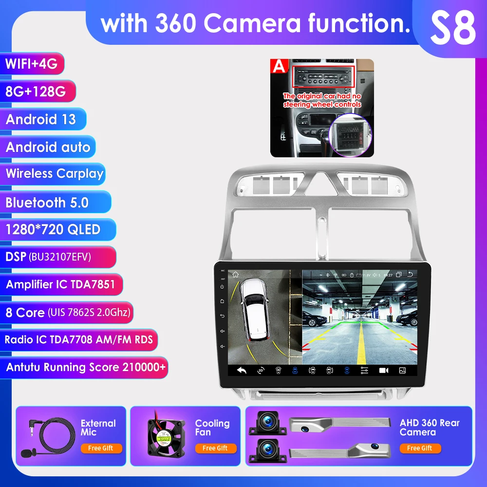 8GB 128GB Android 14 autoradio voor Peugeot 307 307CC 307SW 2002-2013 Intelligente Carplay auto multimediaspeler GPS 4G 7862