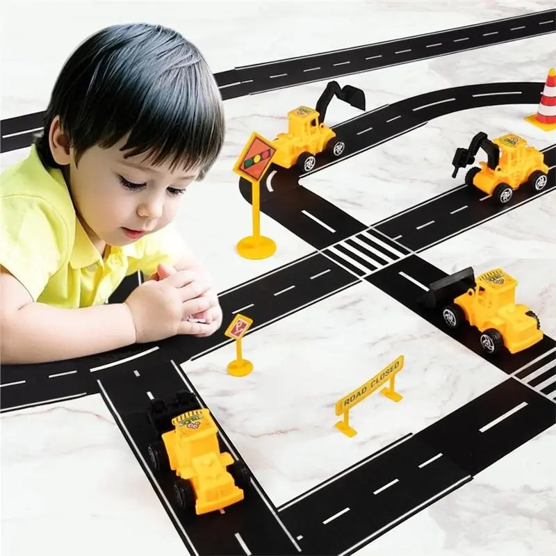 YSUN-Removable Toy Car Road Tape Stickers For Kids 	 4 Rolls 2-Inch Wide 65 FT Roadway Track Tape