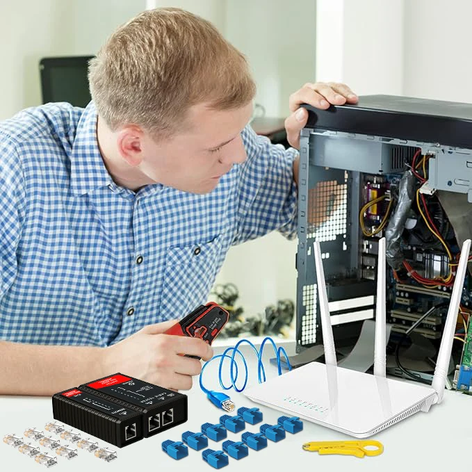 RJ45 crimping tool kit Ethernet crimper and tester for Cat5e Cat6 Cat6a 8P8C modular connectors