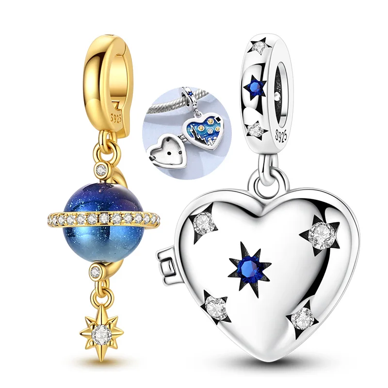 925 Sterling Silver Planet Galaxy Charm Fit Original Bracelet Celestial Star Universe Pendant Delicate Women Jewelry Gift