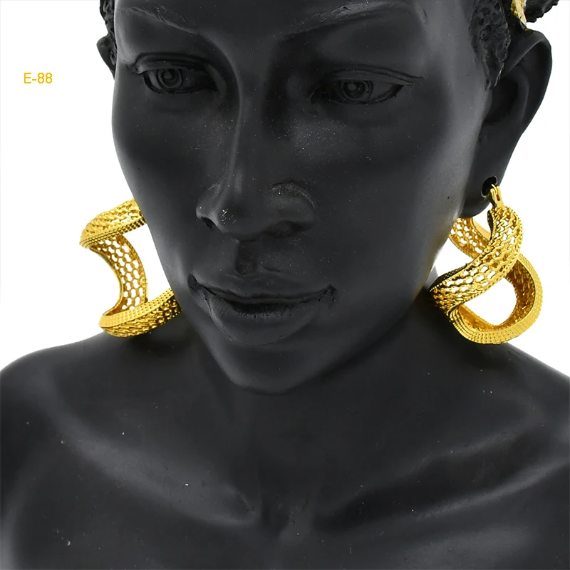 Statement Round Chunky Hoop Earrings for Women 24K Gold Color Copper African Dubai Golden Earrings Fashion Ladies Jewelry