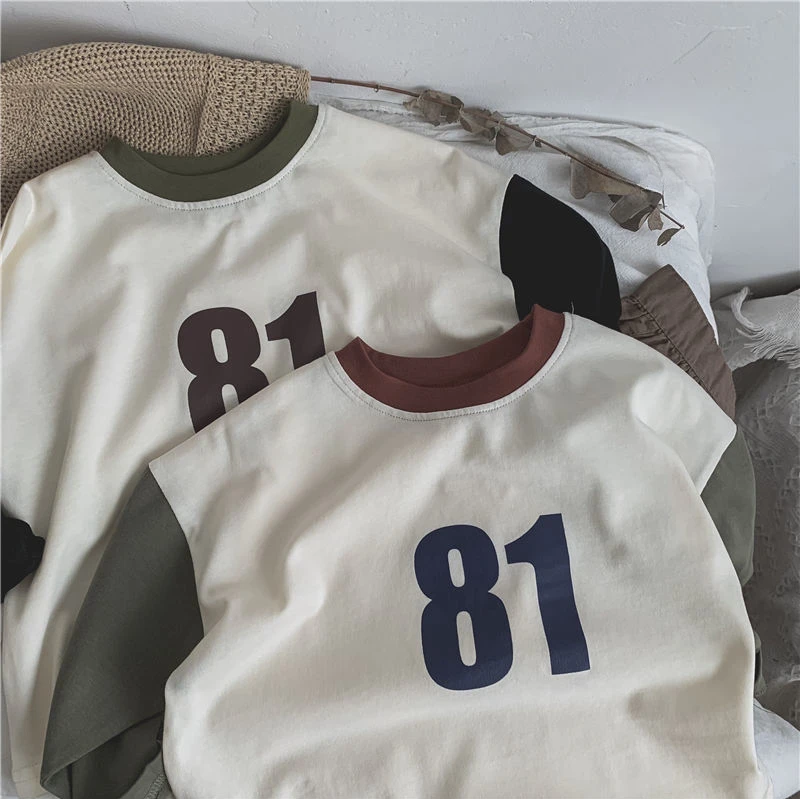Kids Undershirts New Spring 2025 Patchwork Long Sleeve Baggy Fashion Korean Casual