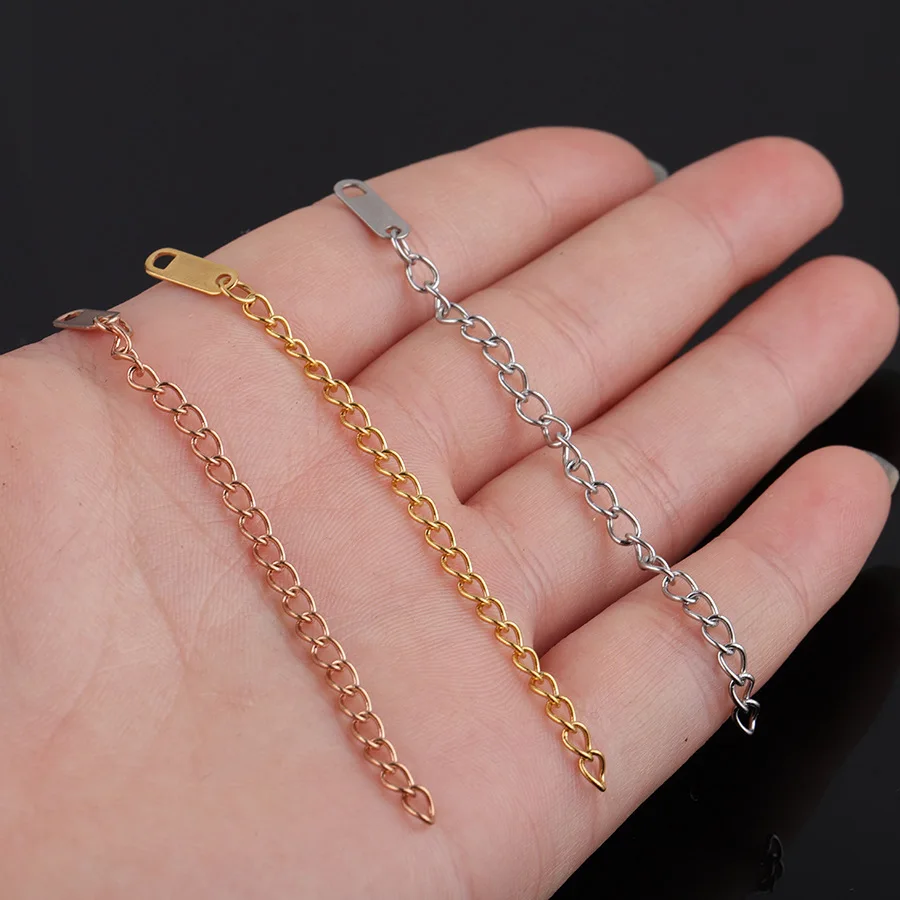 20pcs Stainless Steel Extender Chain With Tail Charm Rose Gold/Gold/Silver Color Metal Extended Extension Chain 6cm Wholesale