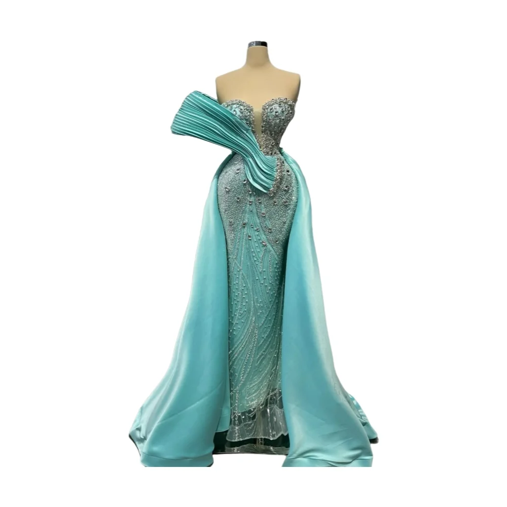 Robe de soirée Chic personnalisée, asymétrique épaule dénudée, avec traîne en Satin détachable, robes de bal arabes pour femmes, robes de soirée avec cristaux de strass