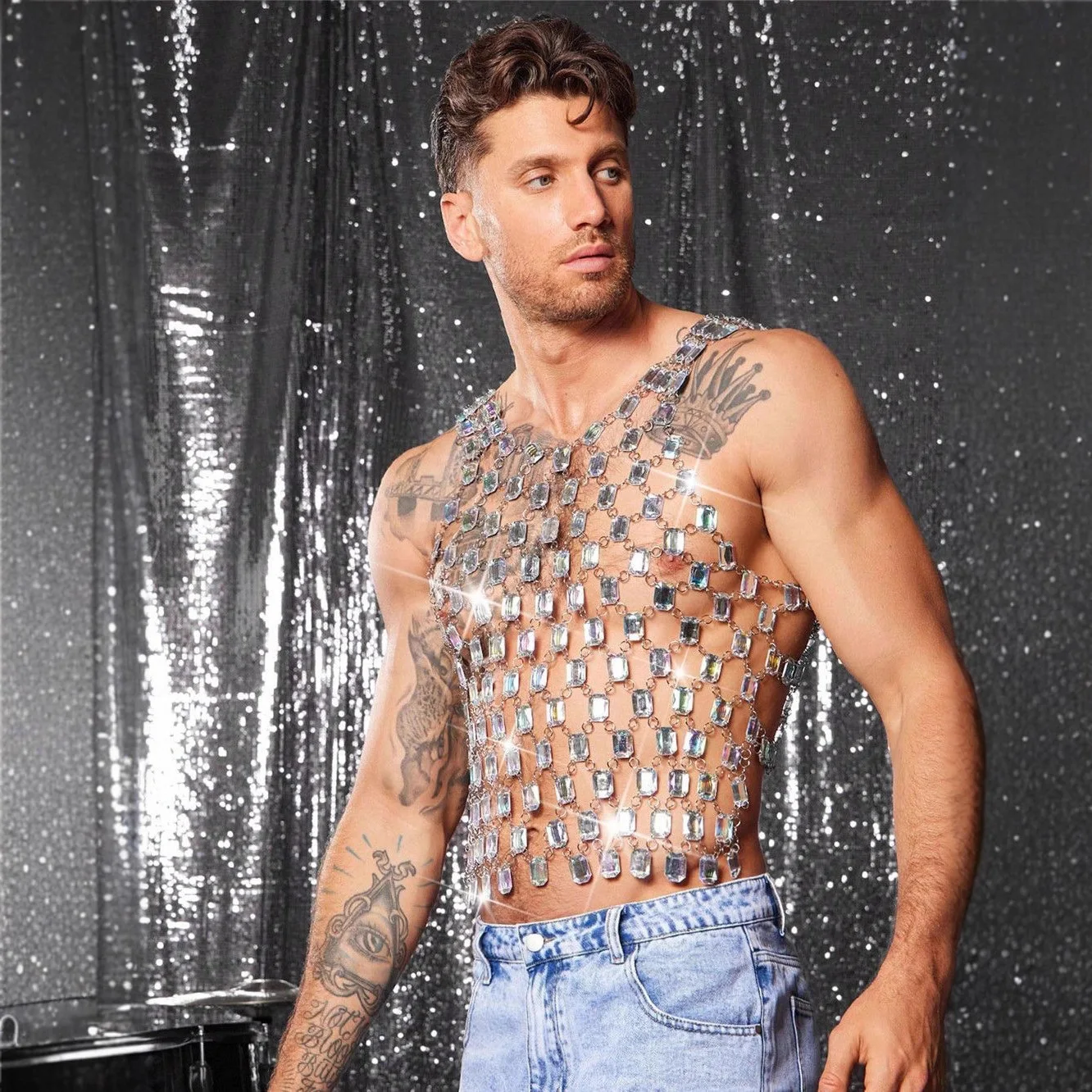 

Hot Diamond Clothing Heavy Metal Style Gem Vest Top Music Festival Party Nightclub Clothing