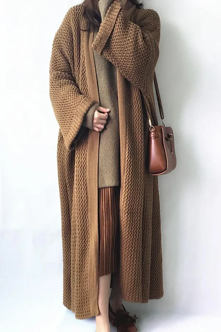 Casual Thick Long Knitted Cardigan Woman Plus Size Loose Plain Sweater 2025 Autumn Winter Female Coat Streetwear