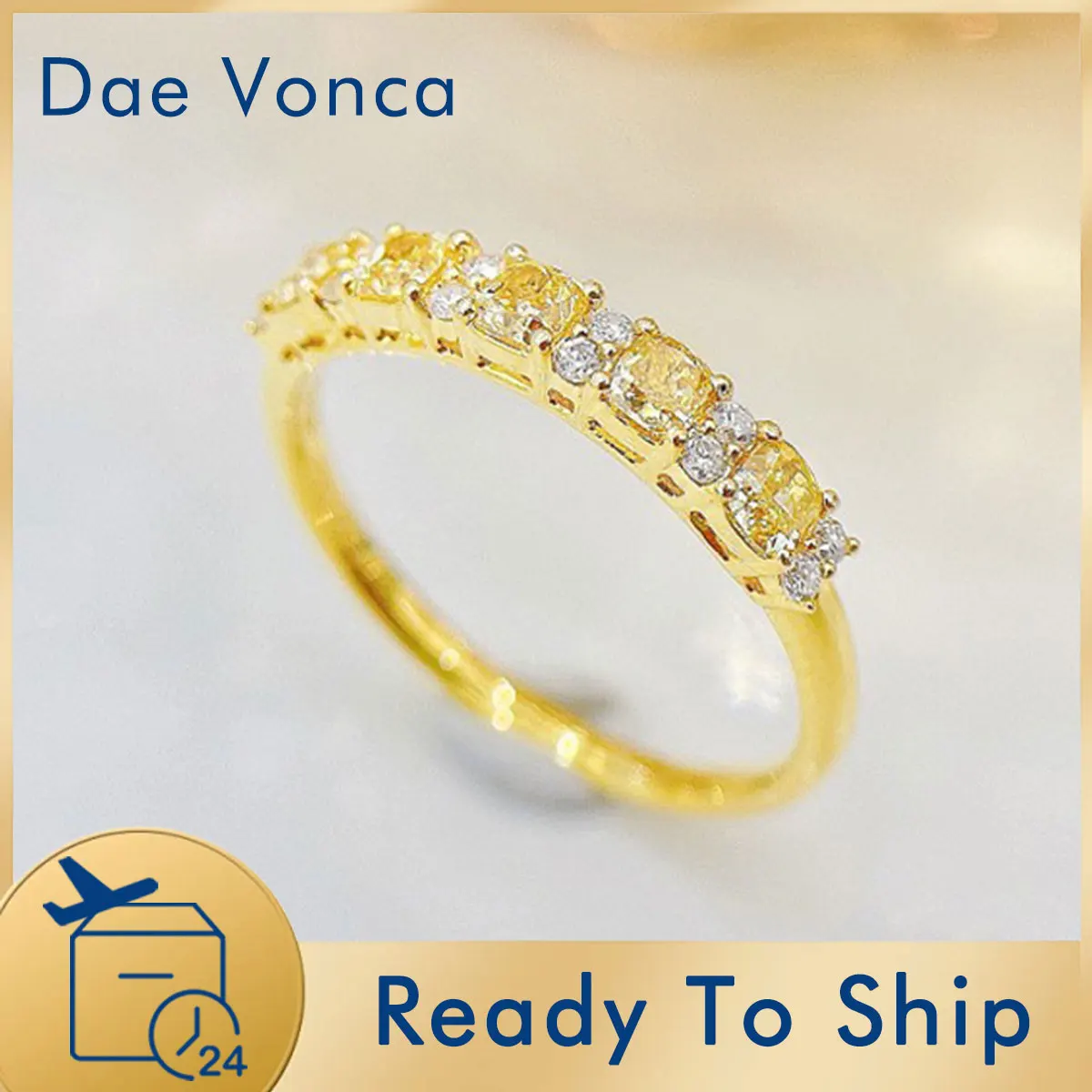 

Yellow Cushion Diamond Stackable Ring 18K Yellow Gold Half Eternity Diamond Ring Fine Jewlery Anniversary