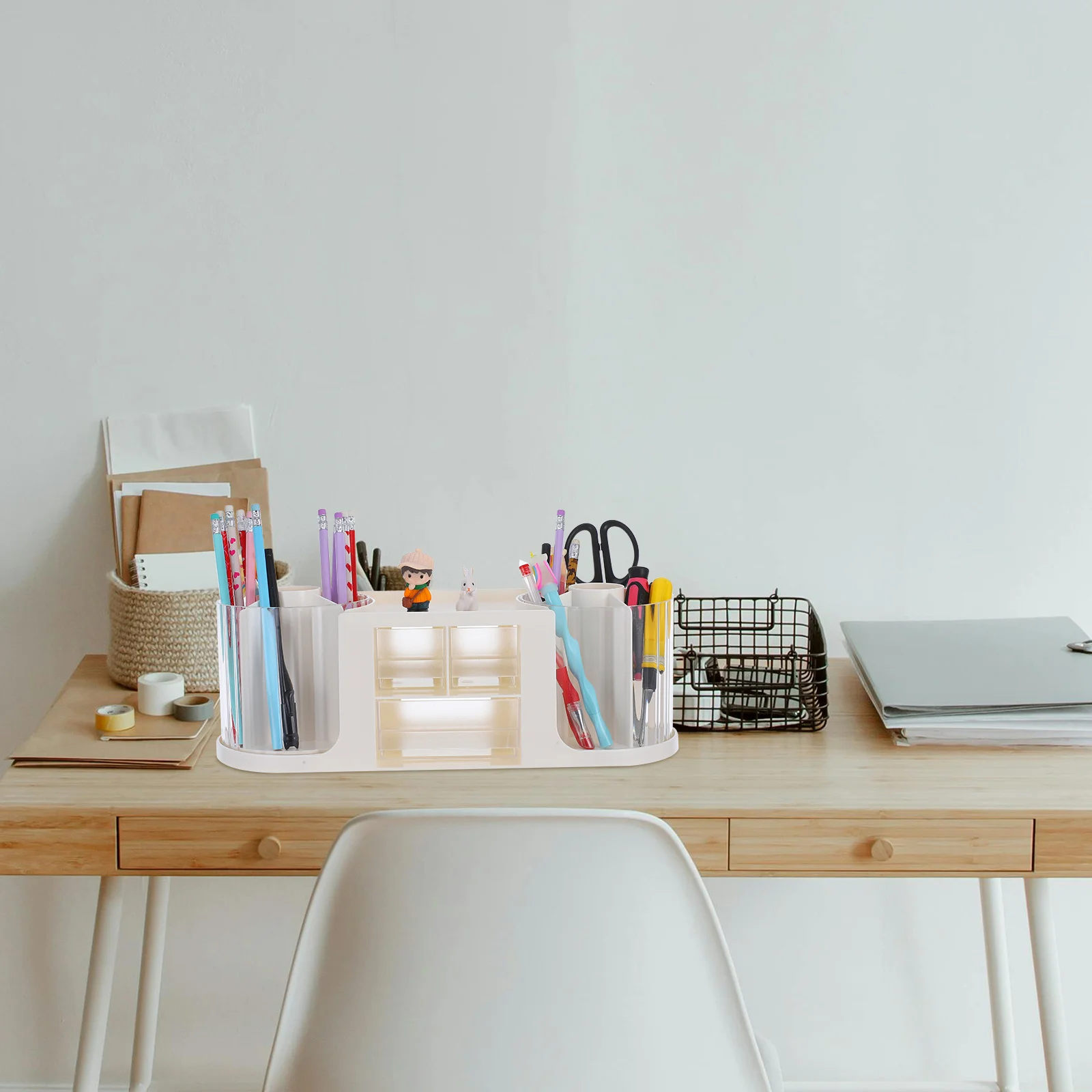 

Large Capacity Pen Holder Transparent Rotating Desk Organizer For Office School Stationery Storage Clear Drawer Desktop