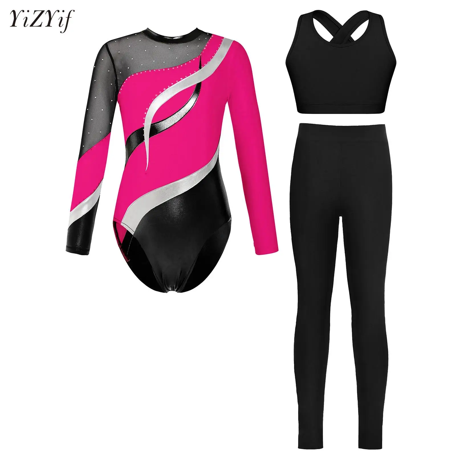 

Kid Girls Figure Skating Ballet Dance Outfit Long Sleeve Rhythmic Gymnastics Jersey Practice Set Ballerina Performance Dancewear