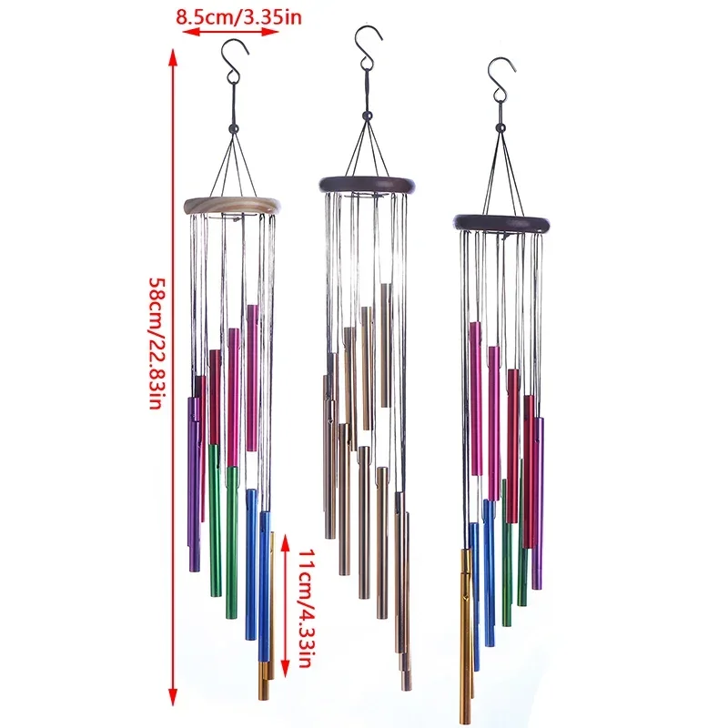 1piece 12 Tubes Aluminum Alloy Wind Chimes with Hook Gold/silver Bells for Outside Home Wedding Party Memorial Decoration Gifts