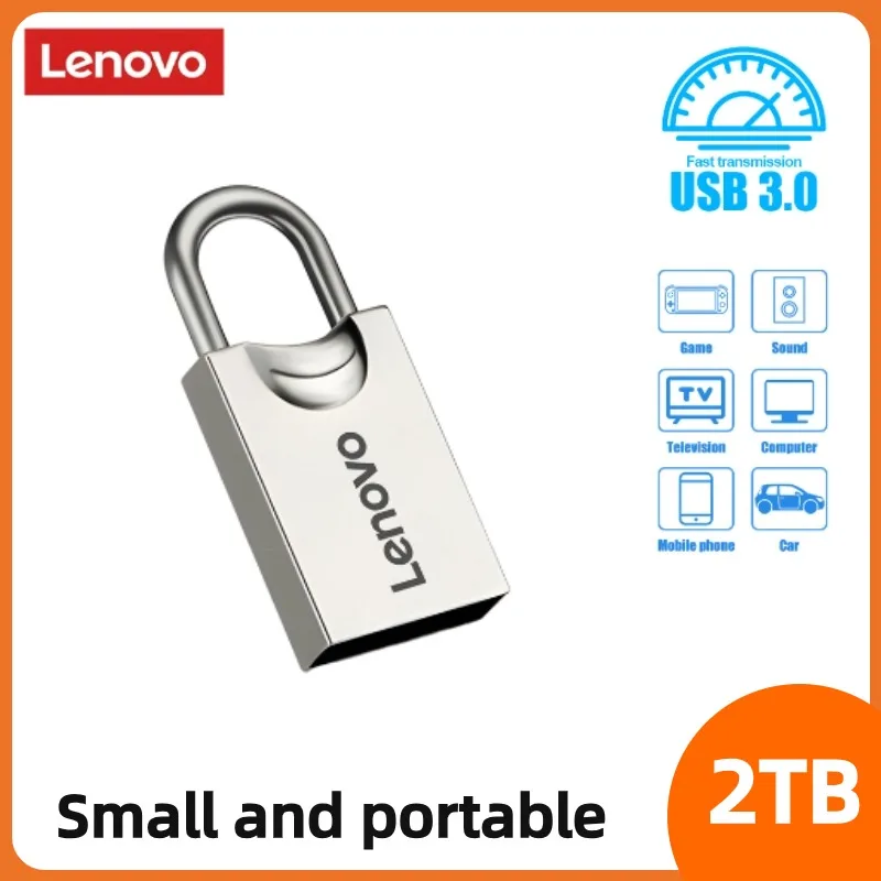 Lenovo-unidad Flash Usb 3,1 2T, Pendrive de Metal de alta velocidad, 1TB, portátil, UDisk, resistente al agua, adaptador de TYPE-C