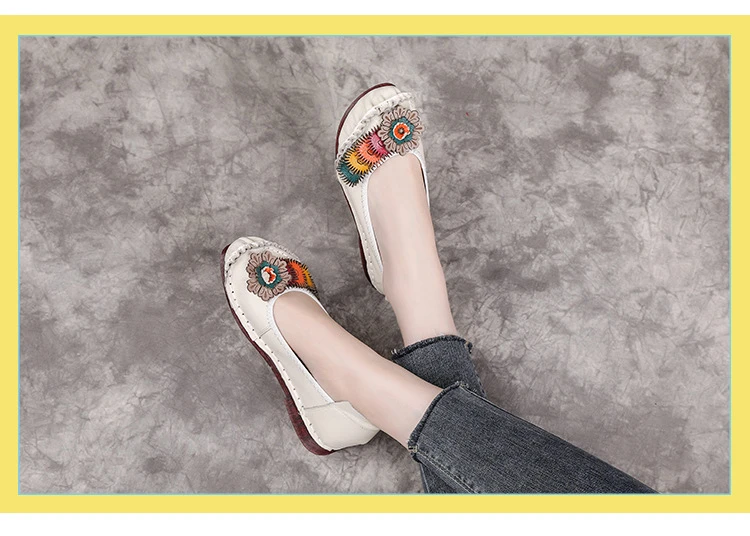 Neue handgefertigte Ballerinas aus echtem Leder für Damen mit Blumenapplikation, ethnische flache Schuhe für Damen, Vintage-Slip-On-Flats, Damen-Mokassins – Detail 22