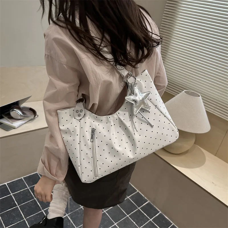 

1pcs PU Polka Dot Shoulder Tote Bag with Star Charm Commuter Crossbody Bag
