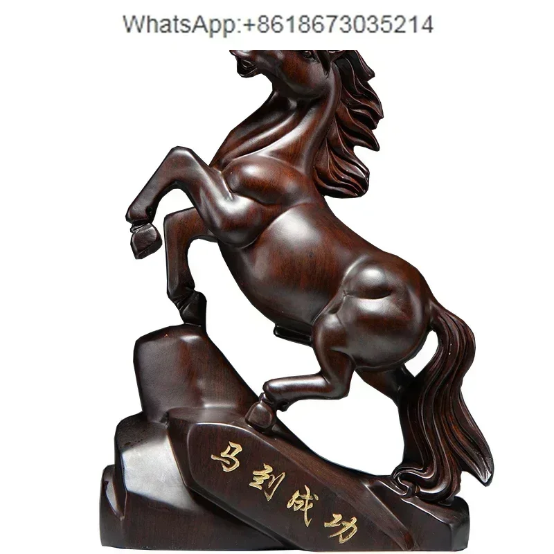 Ebony Wood Carving Horse Ornaments Hand Carved Crafts Home Decoration Office Trojan Horse Fengshui Decore Housewarming Gifts