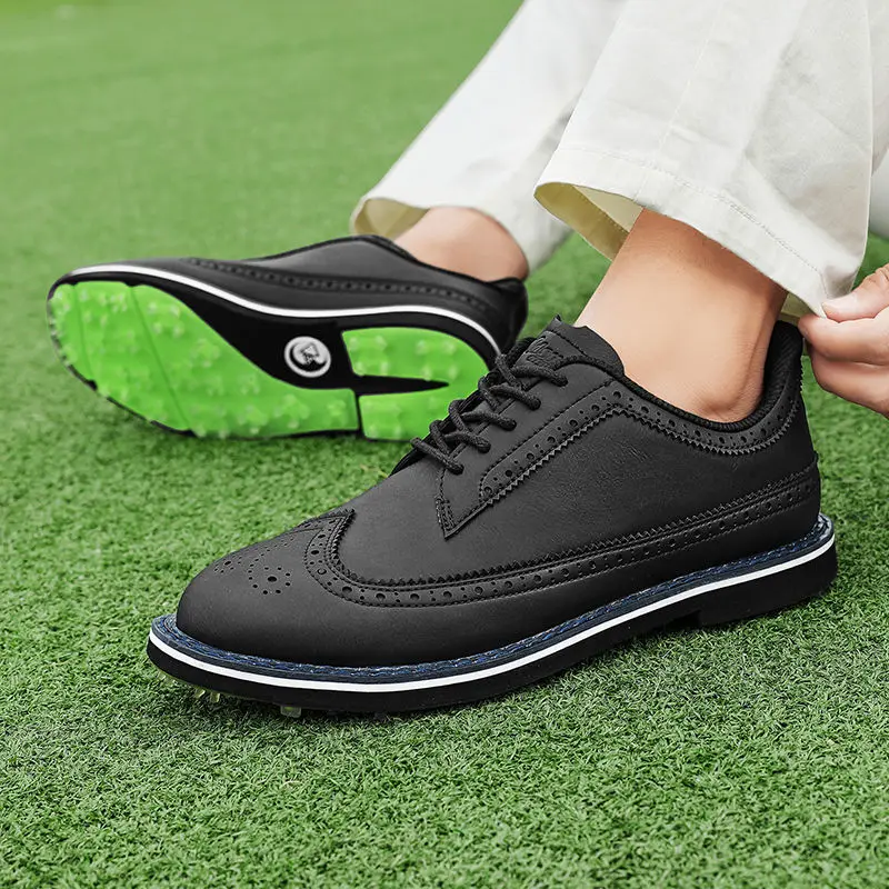 2025 New Men's Golf Shoes Anti-slip Trainers Leather Wear-resistant Breathable Comfortable Well-worn