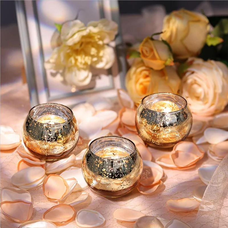 12PCS Gold Mercury Glass Votive Candle Holders Legant Gold Tealights Candle Holders for Weddings, Rehearsal Dinners