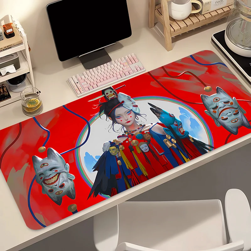 

Mouse Pad Laptop Gaming Accessories Keyboard Pad Anime Cute Girls Gamer Extended Desk Mat Office PC Oni Mask Mousepad Rug Carpet
