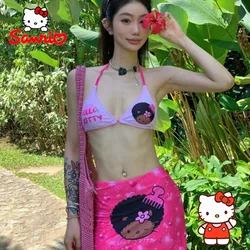 Sanrio Hello Kitty Bikini Set Sexy Women Swimwear Y2K Summer Cartoon Girls Beach Swimwear Skirt Bikini Beach Wear Surfing Set