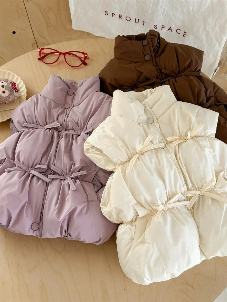 

Girls Cotton Jaet Winter New Faion Knot Warm Baby Vest Coat Children's Clothing Trendy Fem Toddler Outerwear