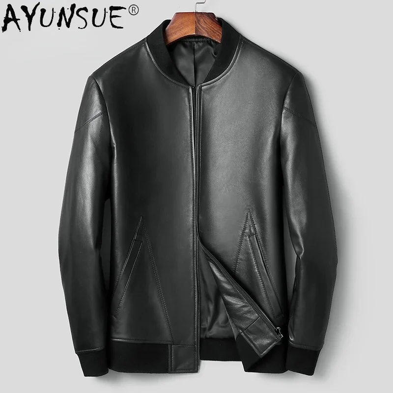 

AYUNSUE Real Sheep Shearling Leather Jacket Men Clothes Black Men's Short Leather Coats Men Four Srasons Thicken Outwear Zm447