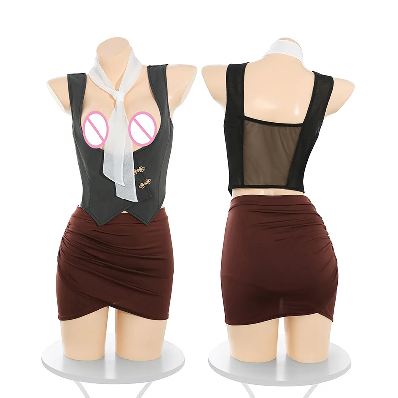 

New Office Lady Secretary Uniform Sexy Grey Waistcoat Hip Wrap Skirt Temptation Pajamas Outfits Nightclub Bar Cosplay Costume