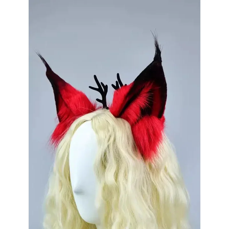 Hazbin คอสเพลย์โรงแรมเครื่องแต่งกายเด็ก ALASTOR หญิง Carnivals Party Plush Headpiece Party คอสเพลย์ Animes เครื่องมือ Unisex 85 ซม. Prop วิกผม