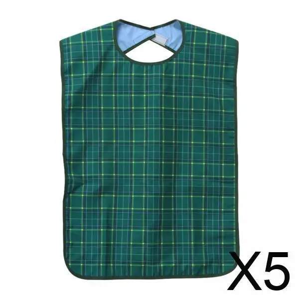 

5xСгрудник для взрослых с регулируемой шеей, большой, который можно стирать в машине, 75x45 см для пожилых людей, зеленый