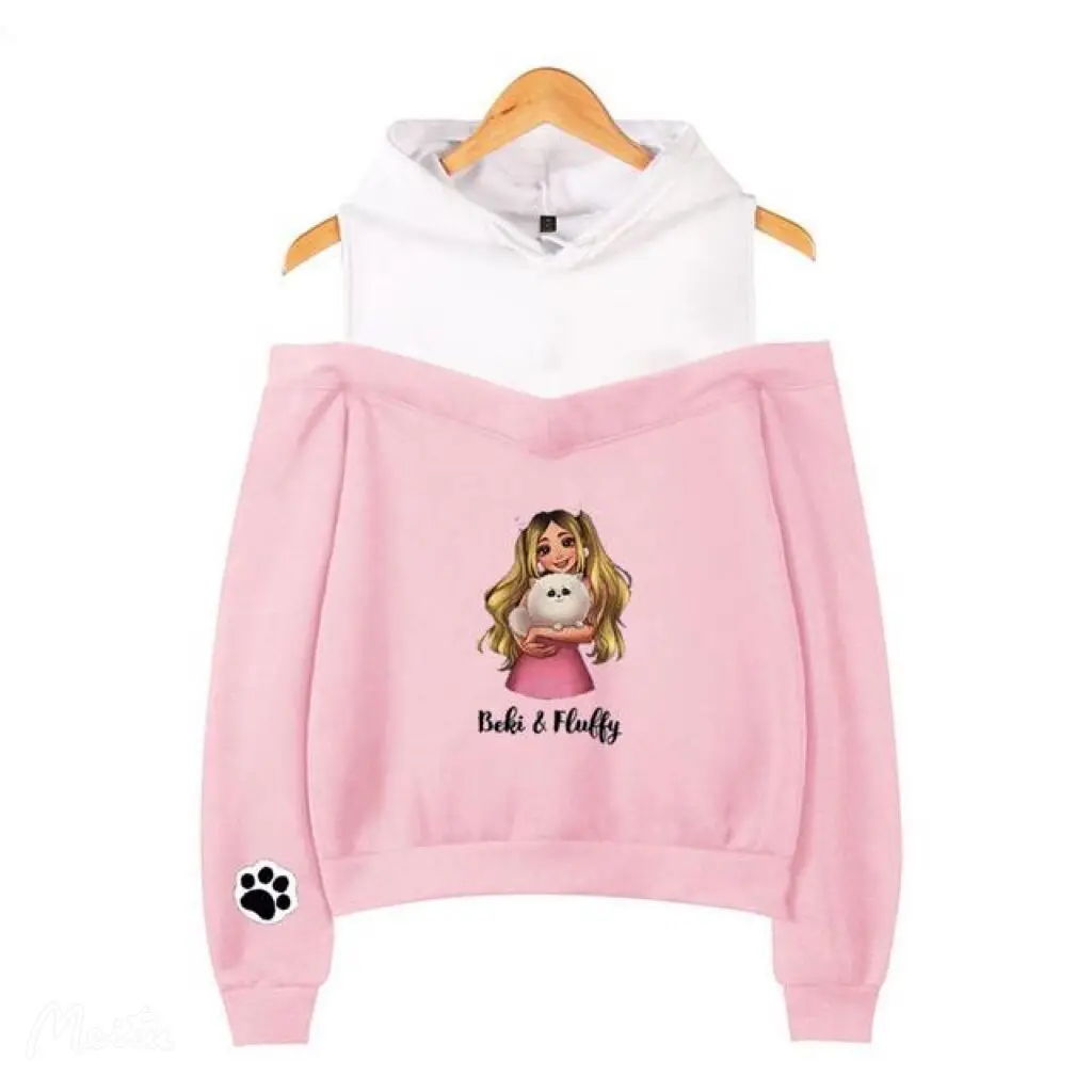 

2022 Rebekah Wing Merch Beki Fluffy Print Hoodies Women Off Shoulder Sweatshirt Y2K Girl Pullover Autumn Winter Clothes Tops