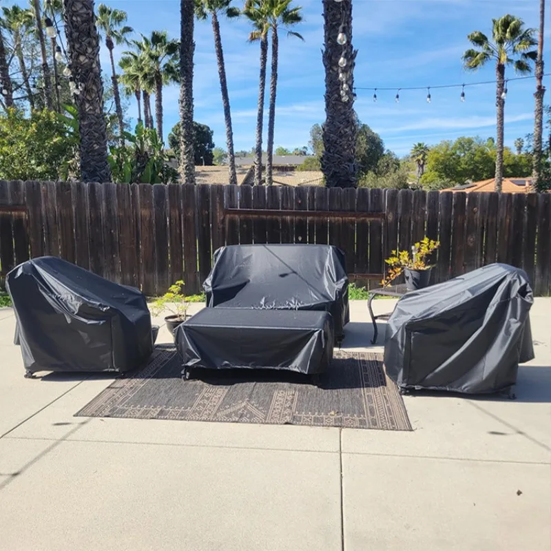 

Черный чехол для уличной мебели для патио, чехлы из ротанга, набор из 4 предметов, сверхмощный водонепроницаемый пылезащитный чехол для мебели
