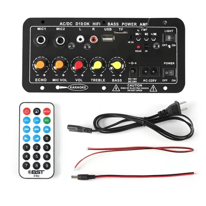 220V 12V Digital Bluetooth Amplifier Board Subwoofer Dual Microphone Karaoke Amp Speaker Home Theater DIY Rechargable Version