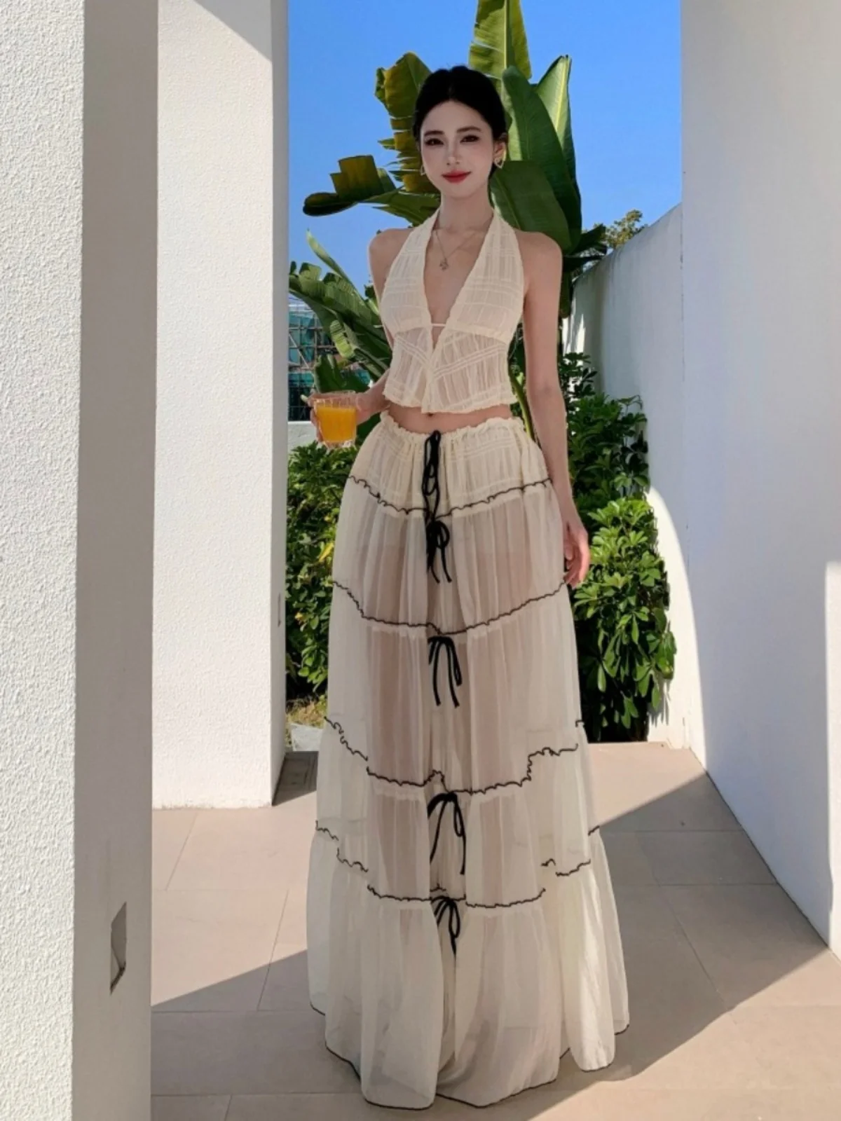 

Сексуальное платье-комбинация с открытой спиной и V-образным вырезом, без рукавов, дышащее, легкое, из полиэстера, для пляжного отдыха