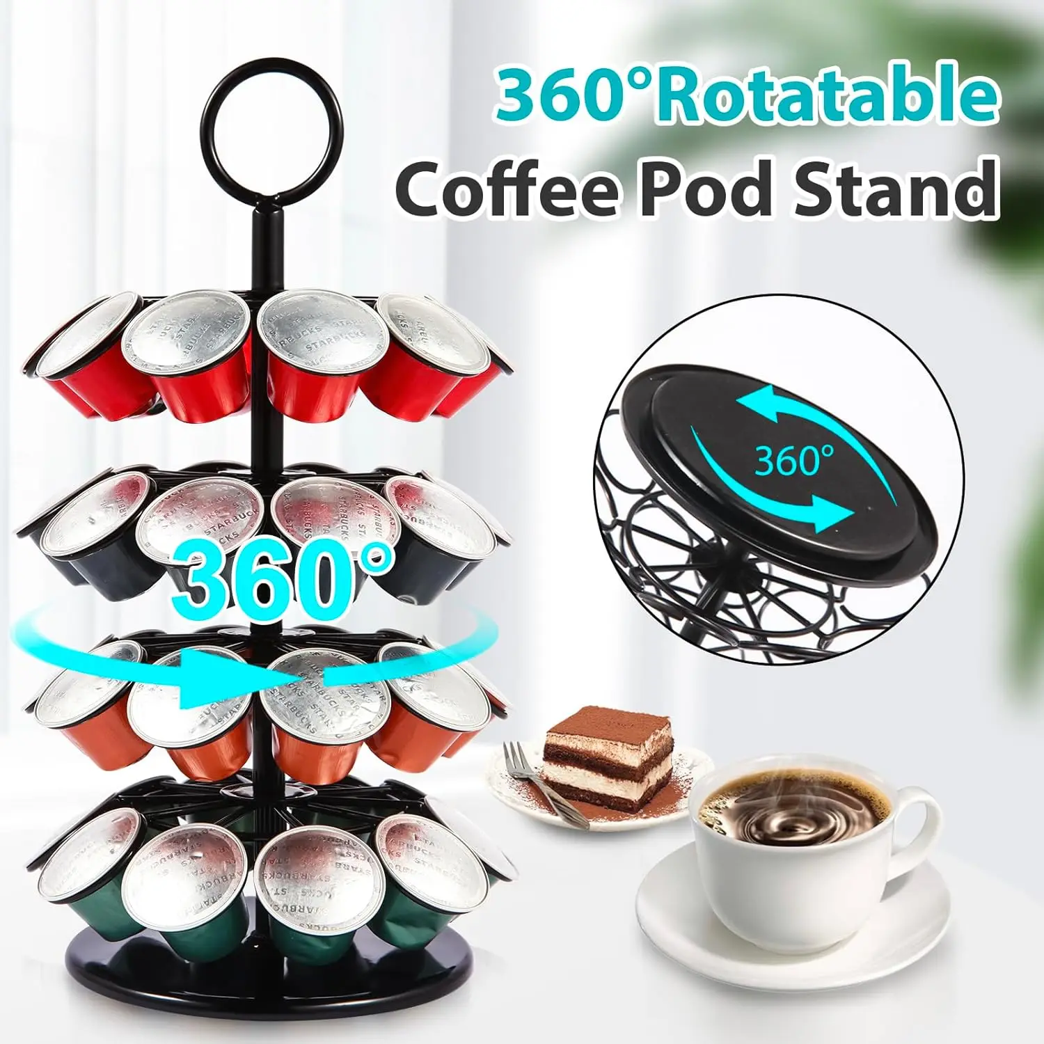 Nespresso Original Coffee Capsules Pod Holder Organizer for Counter 40 Nespresso OriginalLine Pods Storage Rotatable Carousel