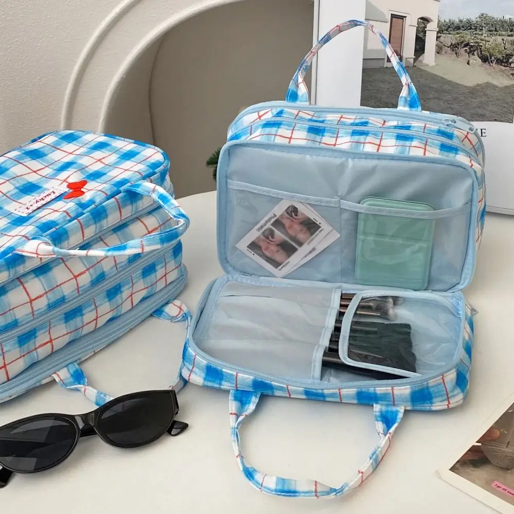 

Portable Large Capacity Bow Makeup Bag Pink Cloth Toiletries Bag Three-layer Multifunctional Travel Bag Travel