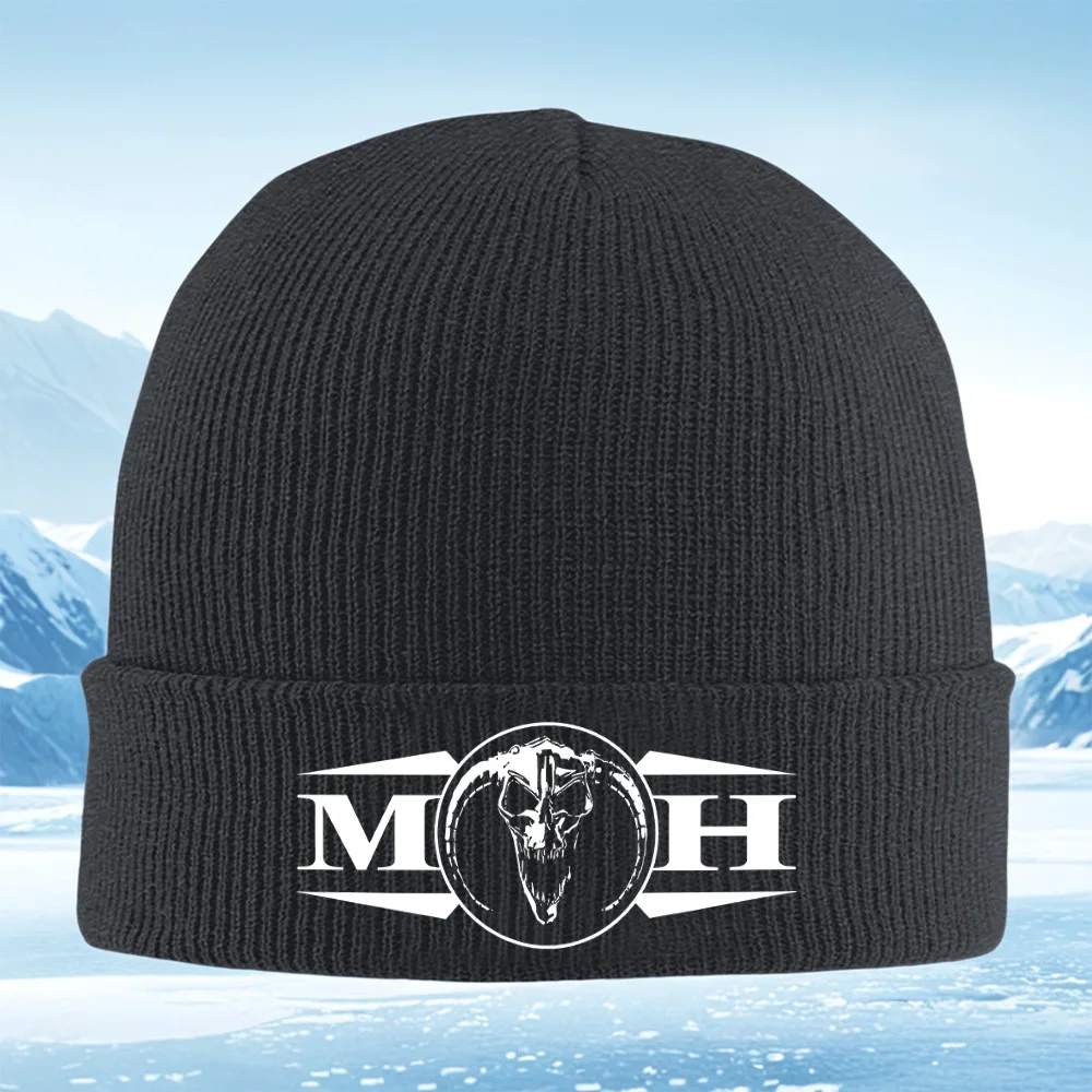 الجمجمة رئيس الحروف البيضاء خلفية سوداء الرجال النساء للجنسين محبوك قبعة قبعة صوفية قبعة الشتاء الحرارية الدافئة عيد الميلاد في الهواء الطلق