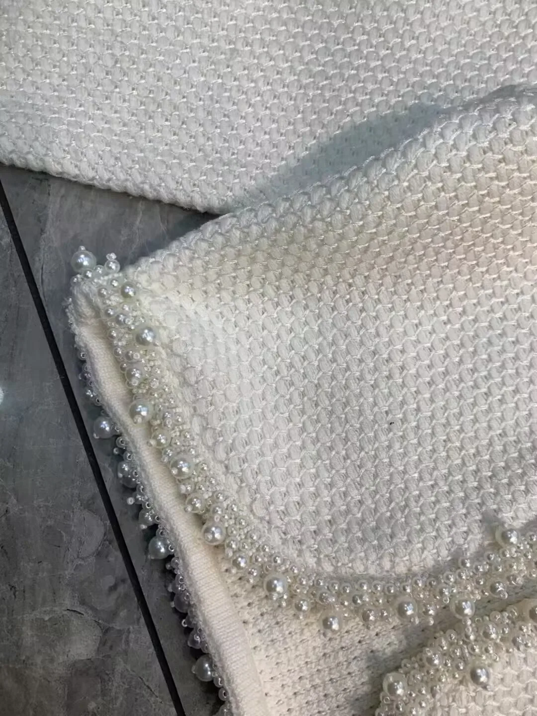 Pearl Decoration Women White Short Cardigan V-Neck Long Sleeve Solid Color Elegant Ladies Knitted Coat