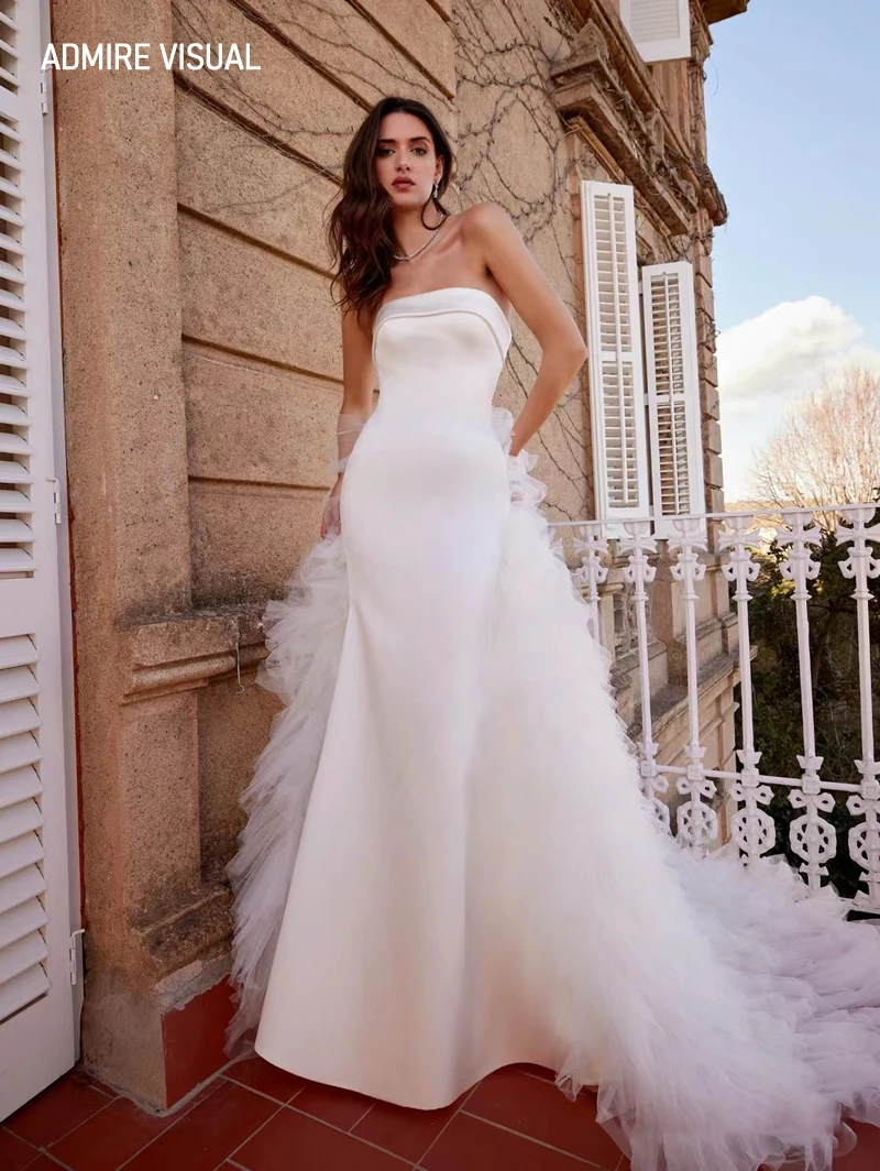 

Newest Admire Visual Wedding Dress Mermaid 2 in 1 Strapless Custom Made Plus Sizes With Chapel Train Bride-Gown