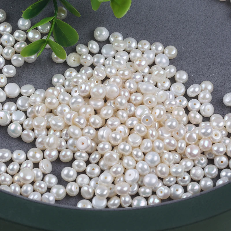 Wholesale 6-7mm white button shape natural freshwater pearl loose beads with half hole for jewelry making