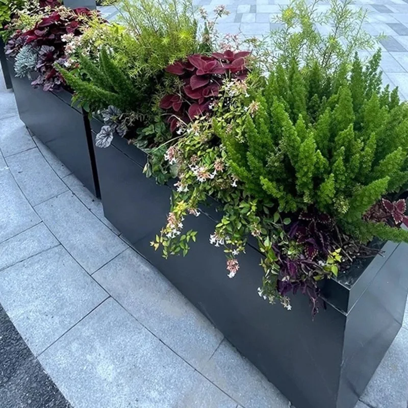 Outdoor stainless steel flower box combination thickened partition wrought iron flower pool rectangular planting box outdoor