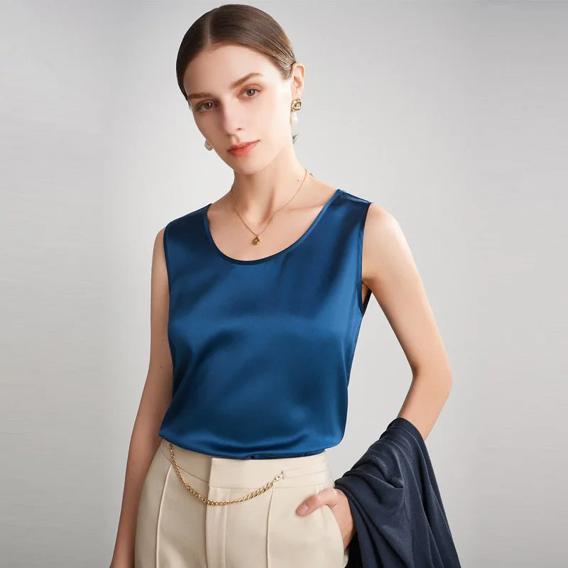 التوت الحرير المرأة الأساسية تانك القمم للسيدات الحرير الحقيقي أكمام البلوزات الصيف بلا أكمام تي شيرت