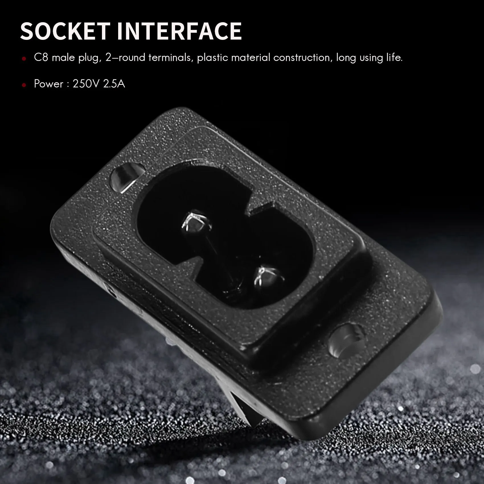 Black 2 Pin IEC320 C8 Screw Mount Inlet Plug Socket AC 250V 2.5A 6 Pcs-Sunrise
