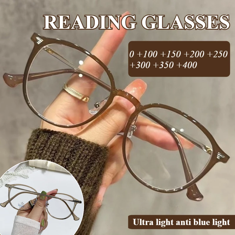 Tragbare Lesebrille für Herren und Damen, modische ultraleichte Brille, Anti-Blaulicht-Presbyopie-Brille, 0 bis + 400