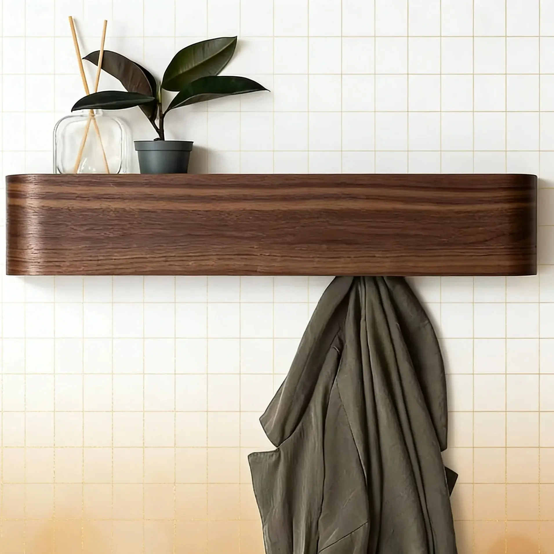 

Modern Minimalist Wall Coat Rack Walnut Wood Aesthetic Clothes Hanger for Entrance Hall Simple Living Room Furniture Organizer