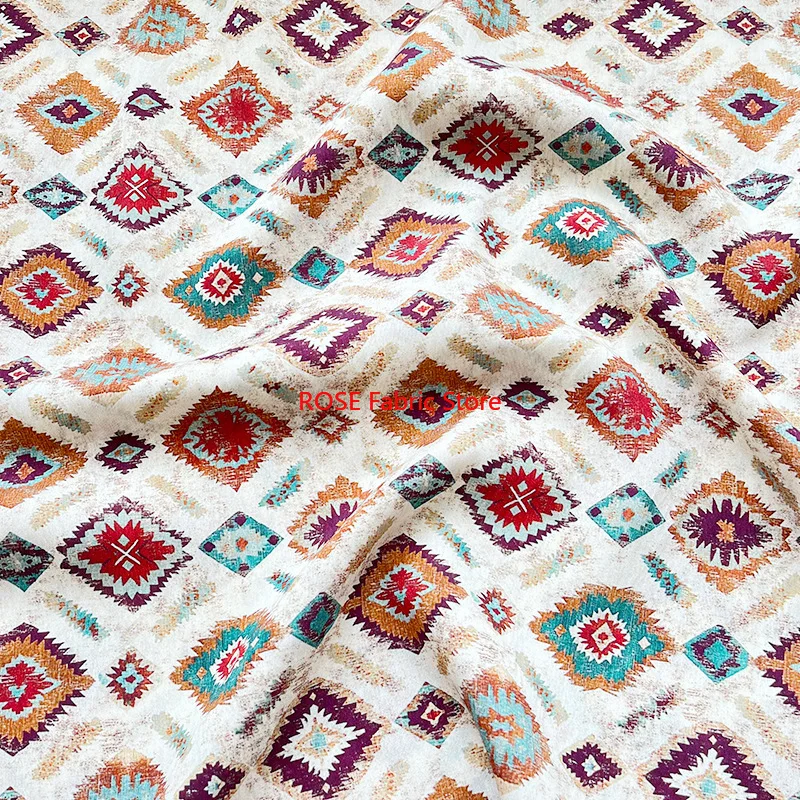 1 meter Ethnic Retro Jacquard Digital Printing Fabric for Sewing Dress Clothes DIY Handmade Crafting Cloth