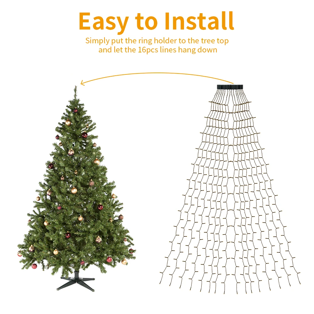 LED-Weihnachtslichterkette, 8 Beleuchtungsmodi, Lichterkette, Weihnachtsbeleuchtung für Urlaub, Zuhause, Party, Dekoration, drinnen und draußen, 400 LEDs – Detail 9
