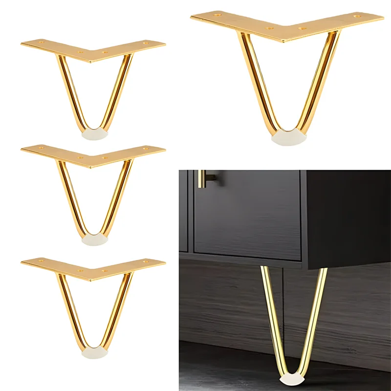 4Pcs 10/15cm Hardware Fitting Metal Thickening Steel Bar Feet V-Shaped Furniture Two Forked Iron Bedside Coffee Table Feet