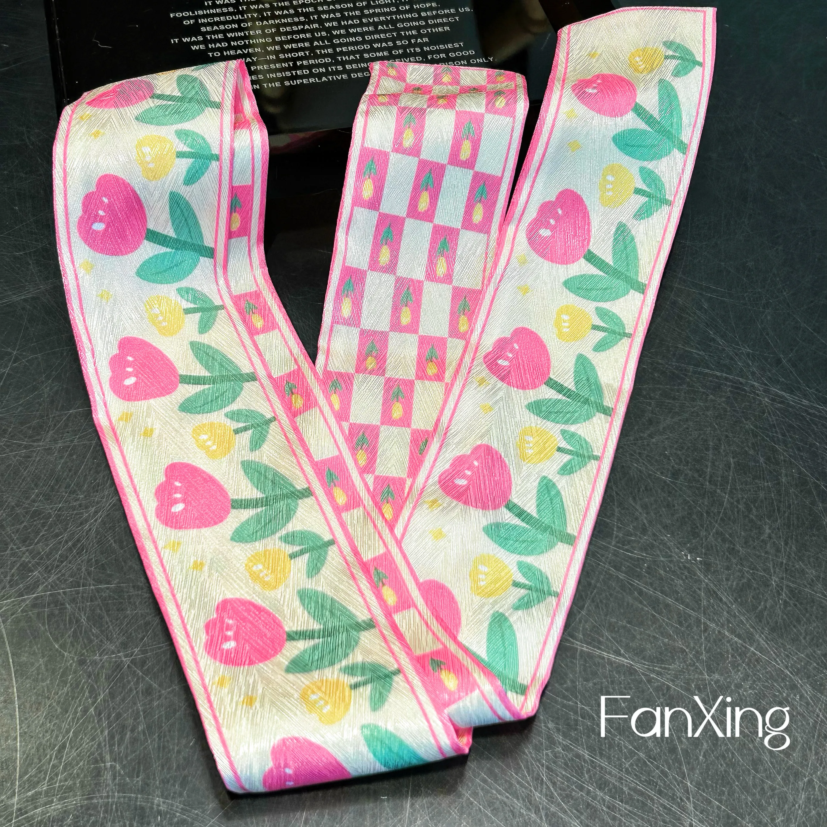 

Оригинальный дизайн, шелковый шарф с цветочным принтом, универсальная модная маленькая полосатая сумка для галстука, лента для волос, повязка на голову, женская