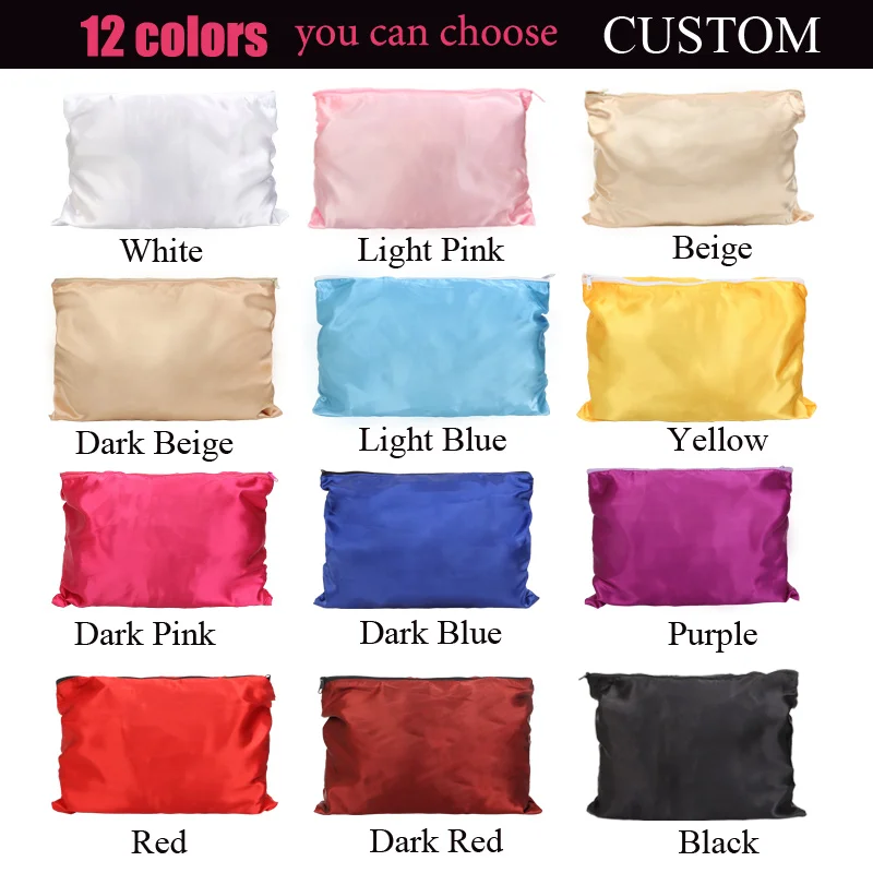 100Pcs Custom Satin Hair Bags With Logo Wig Packaging Bags For Hair Bundles Big Soft Satin Bags With Zipper For Fashion Women